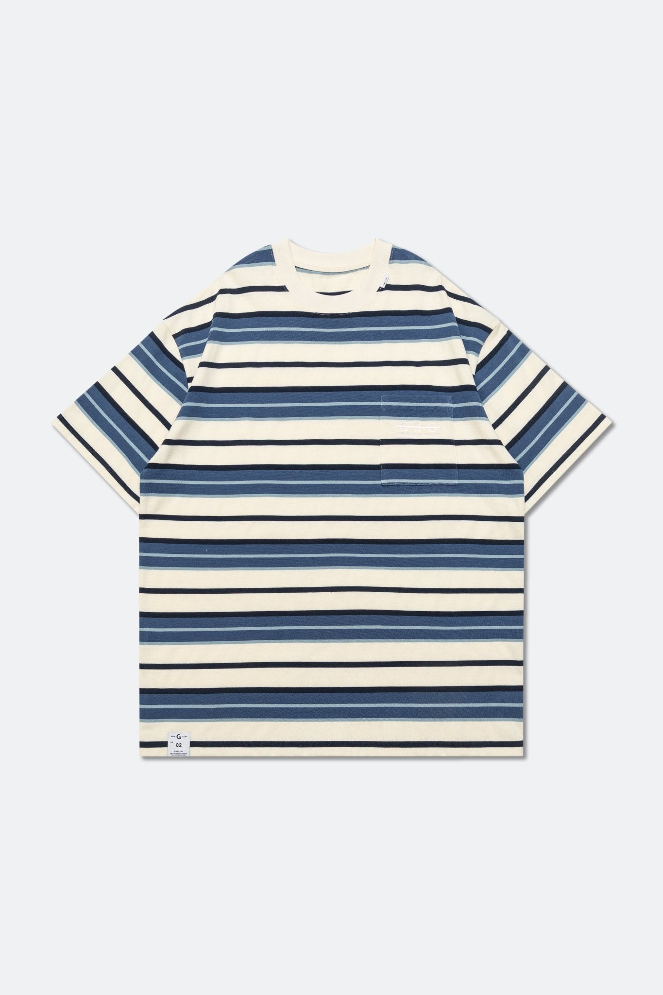GROCERY EMBROIDERY LOGO STRIPE POCKET TEE/ CREAM & BLUE - GROGROCERY
