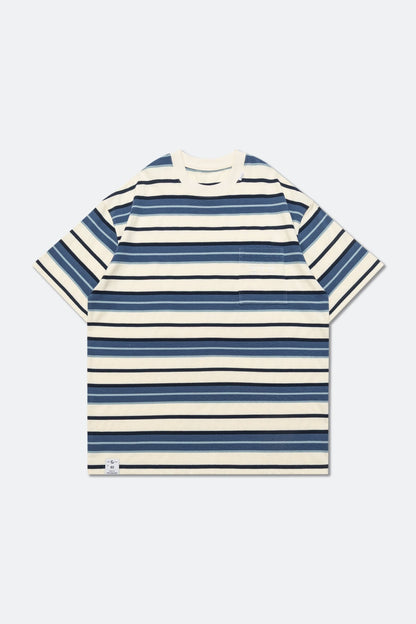 GROCERY EMBROIDERY LOGO STRIPE POCKET TEE/ CREAM & BLUE - GROGROCERY