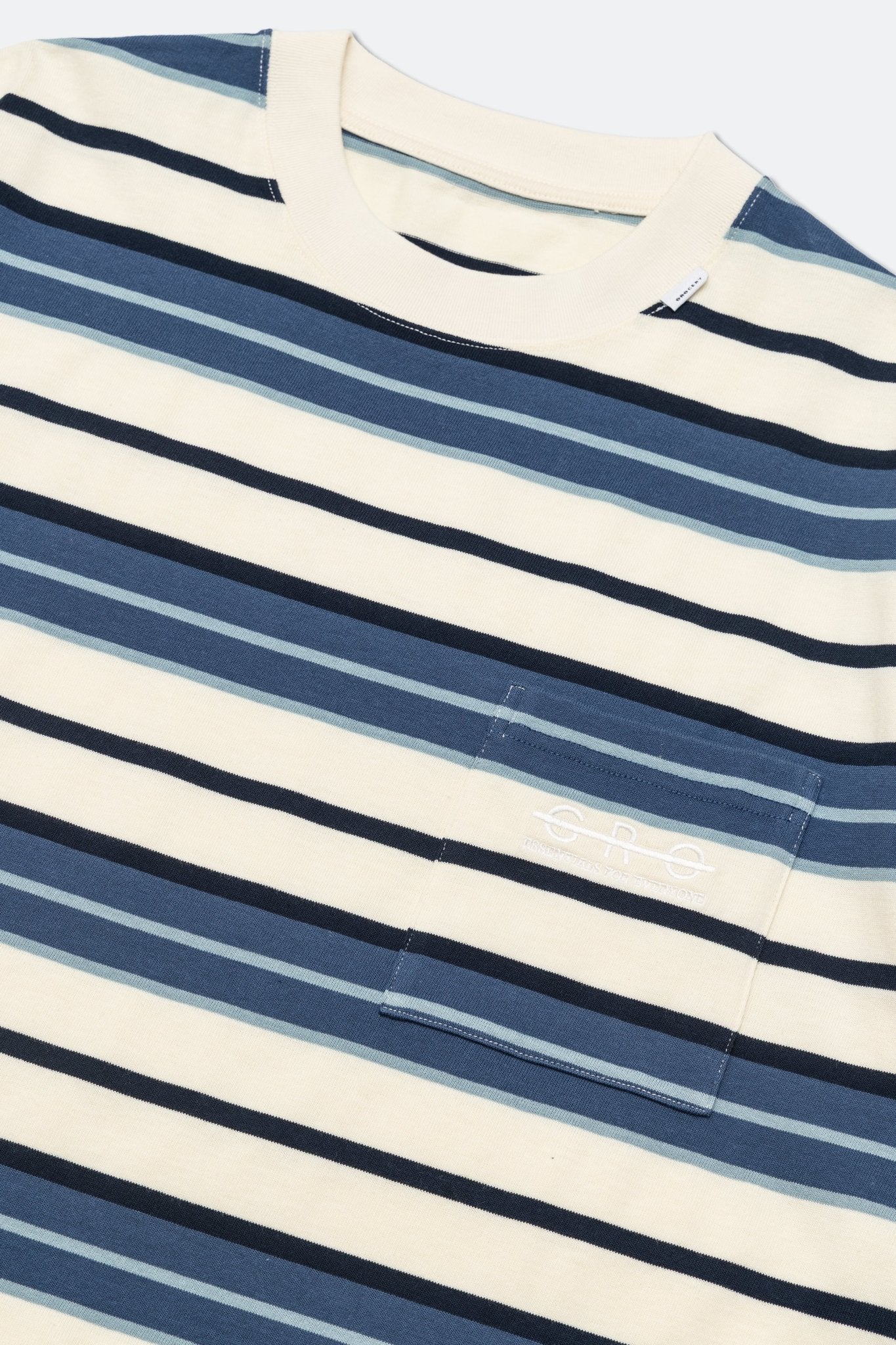 GROCERY EMBROIDERY LOGO STRIPE POCKET TEE/ CREAM & BLUE - GROGROCERY