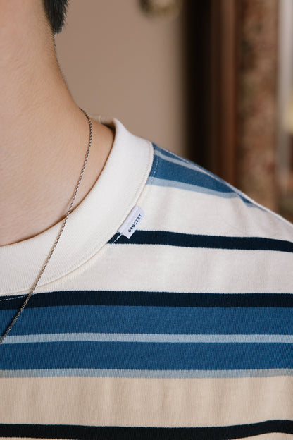 GROCERY EMBROIDERY LOGO STRIPE POCKET TEE/ CREAM & BLUE - GROGROCERY