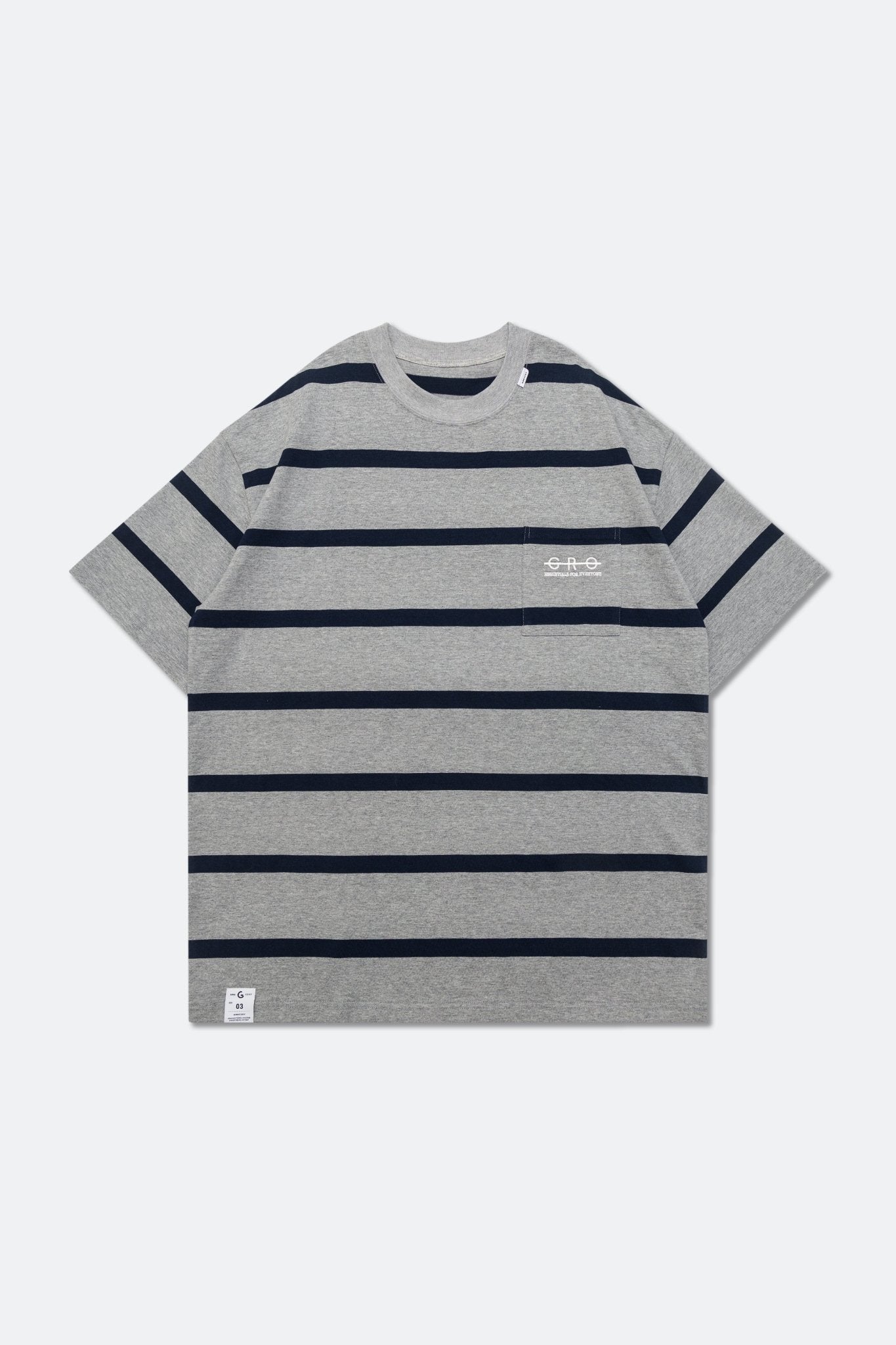 GROCERY EMBROIDERY LOGO STRIPE POCKET TEE/ GREY & NAVY - GROGROCERY