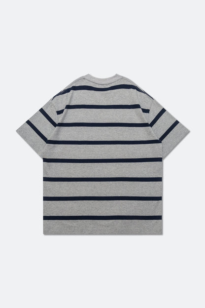 GROCERY EMBROIDERY LOGO STRIPE POCKET TEE/ GREY & NAVY - GROGROCERY
