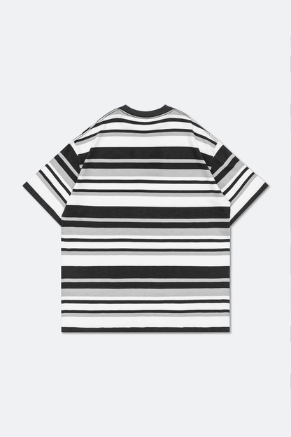 GROCERY EMBROIDERY LOGO STRIPE POCKET TEE/ MULTI STRIPE BLACK - GROGROCERY