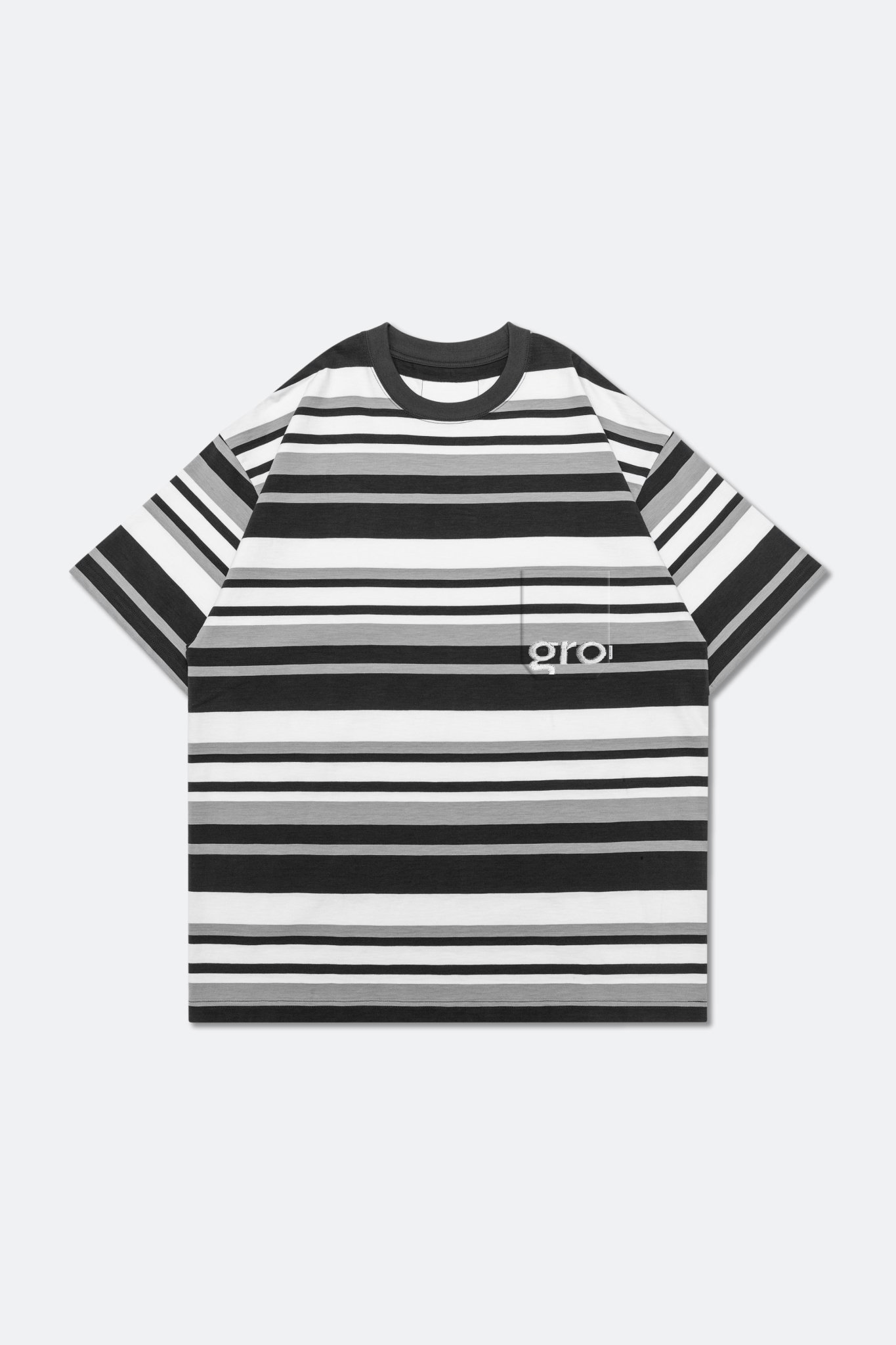 GROCERY EMBROIDERY LOGO STRIPE POCKET TEE/ MULTI STRIPE BLACK - GROGROCERY