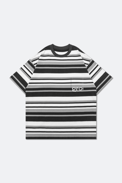 GROCERY EMBROIDERY LOGO STRIPE POCKET TEE/ MULTI STRIPE BLACK - GROGROCERY