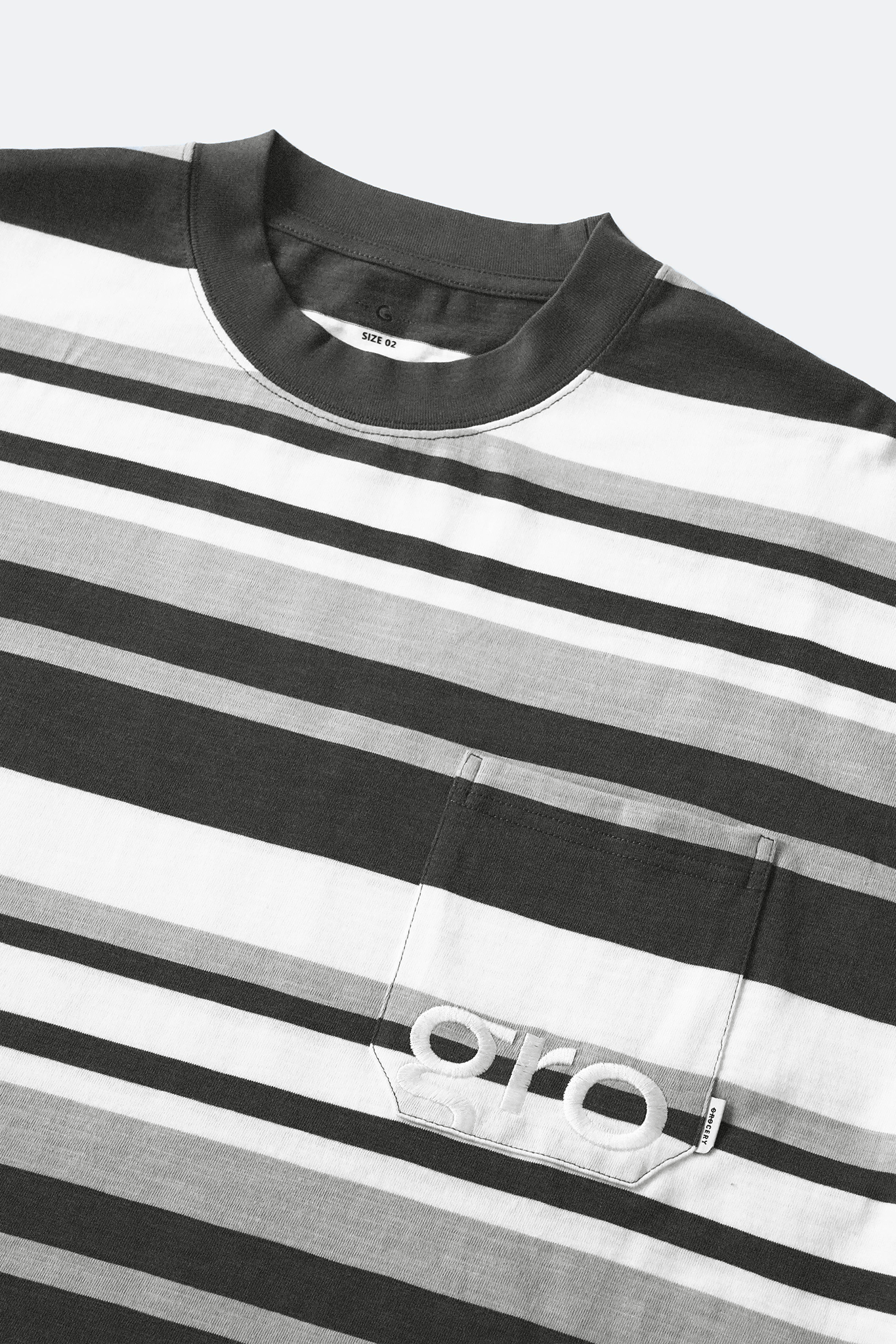 GROCERY EMBROIDERY LOGO STRIPE POCKET TEE/ MULTI STRIPE BLACK - GROGROCERY