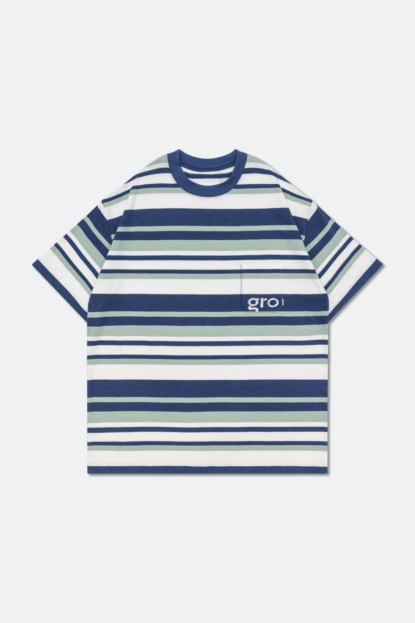 GROCERY EMBROIDERY LOGO STRIPE POCKET TEE/ MULTI STRIPE NAVY - GROGROCERY