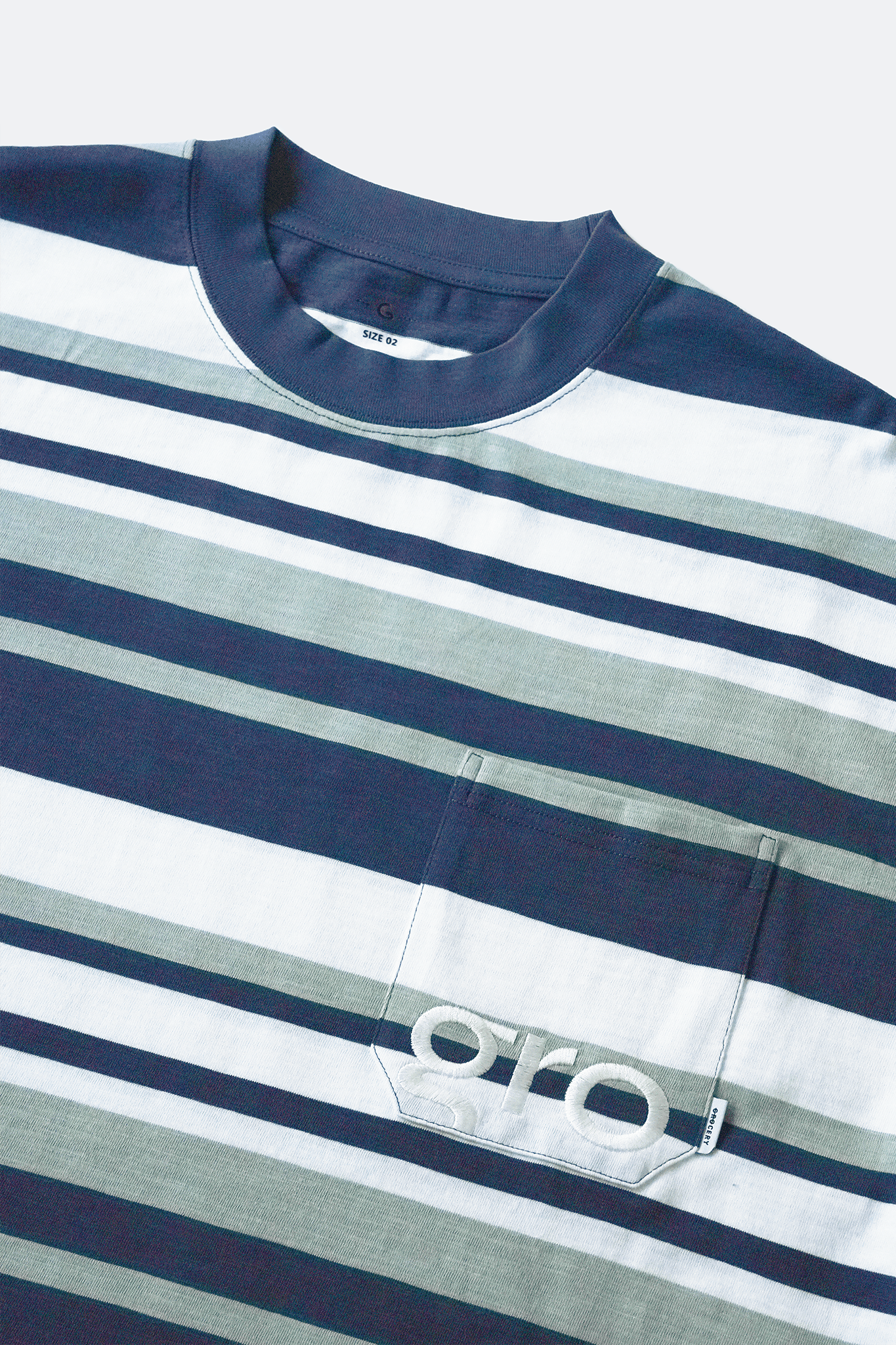 GROCERY EMBROIDERY LOGO STRIPE POCKET TEE/ MULTI STRIPE NAVY - GROGROCERY