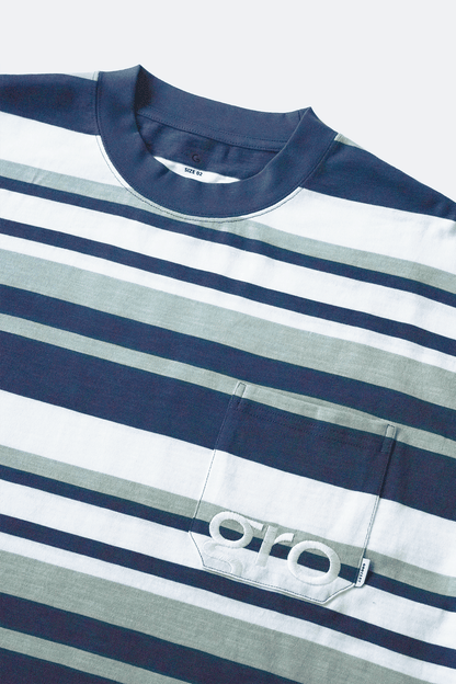 GROCERY EMBROIDERY LOGO STRIPE POCKET TEE/ MULTI STRIPE NAVY - GROGROCERY
