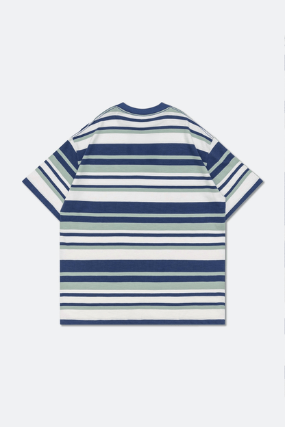 GROCERY EMBROIDERY LOGO STRIPE POCKET TEE/ MULTI STRIPE NAVY - GROGROCERY