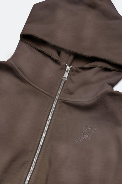 GROCERY FADE WASHED CROPPED ZIP UP HOODIE/ WASHED BROWN - GROGROCERY