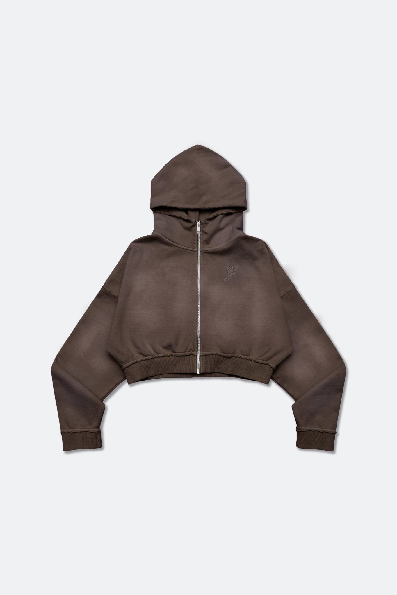 GROCERY FADE WASHED CROPPED ZIP UP HOODIE/ WASHED BROWN - GROGROCERY