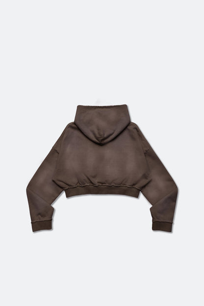 GROCERY FADE WASHED CROPPED ZIP UP HOODIE/ WASHED BROWN - GROGROCERY