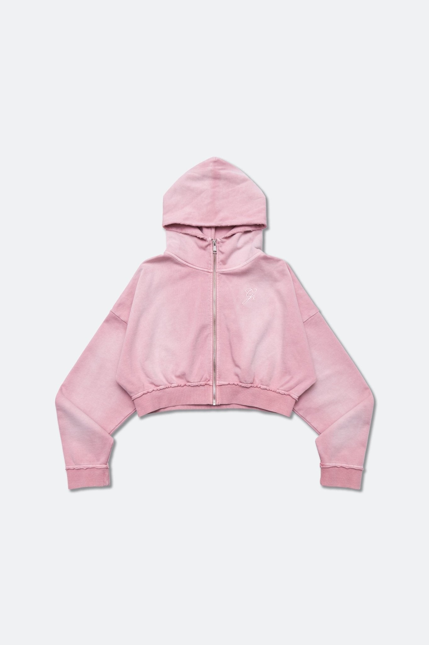 GROCERY FADE WASHED CROPPED ZIP UP HOODIE/ WASHED PINK - GROGROCERY