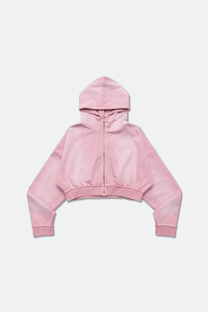 GROCERY FADE WASHED CROPPED ZIP UP HOODIE/ WASHED PINK - GROGROCERY