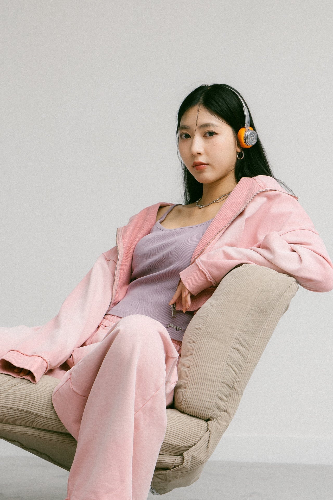 GROCERY FADE WASHED CROPPED ZIP UP HOODIE/ WASHED PINK - GROGROCERY