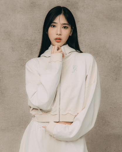 GROCERY FADED WASHED CROPPED ZIP UP HOODIE/ WASHED CREAM - GROGROCERY