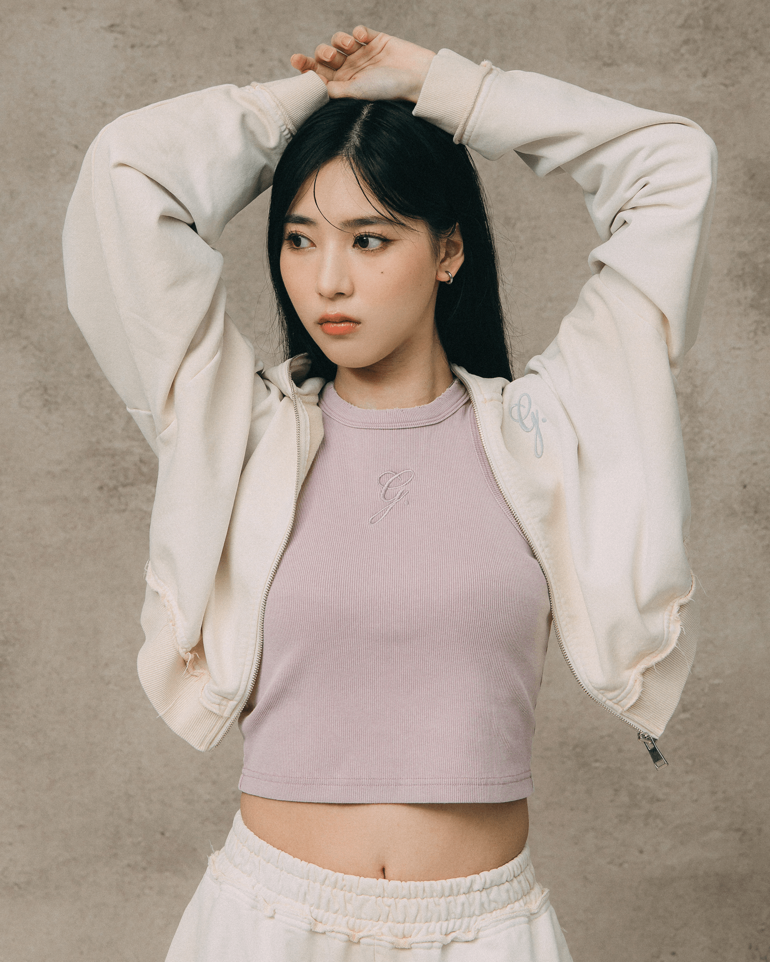 GROCERY FADED WASHED CROPPED ZIP UP HOODIE/ WASHED CREAM - GROGROCERY