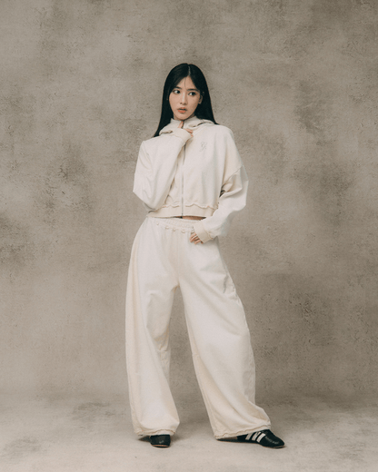 GROCERY FADED WASHED CROPPED ZIP UP HOODIE/ WASHED CREAM - GROGROCERY