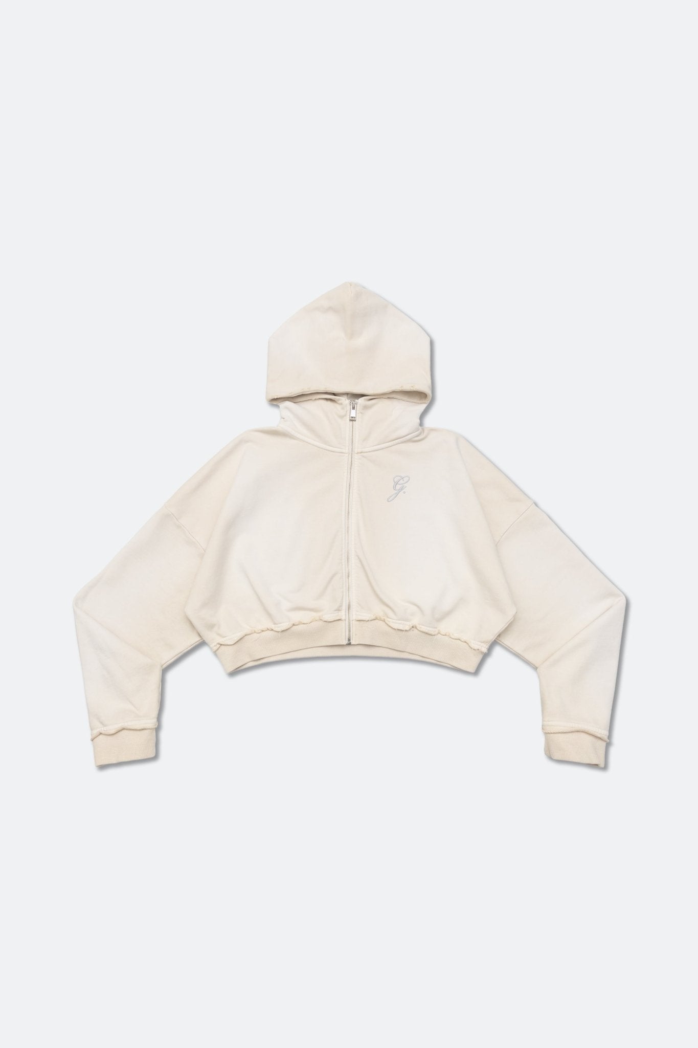 GROCERY FADED WASHED CROPPED ZIP UP HOODIE/ WASHED CREAM - GROGROCERY
