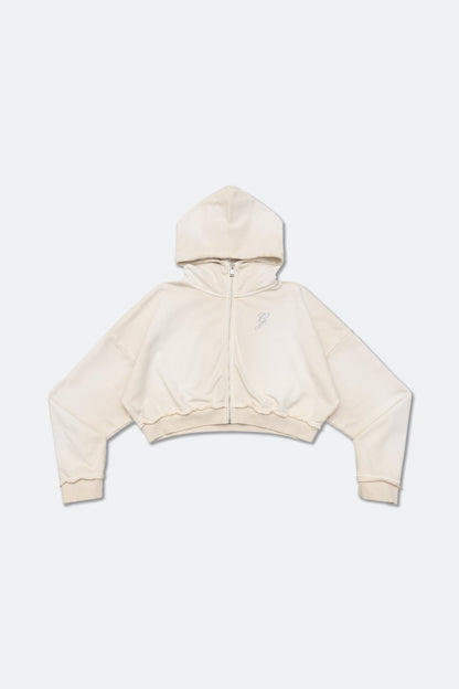 GROCERY FADED WASHED CROPPED ZIP UP HOODIE/ WASHED CREAM - GROGROCERY