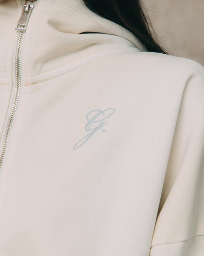 GROCERY FADED WASHED CROPPED ZIP UP HOODIE/ WASHED CREAM - GROGROCERY