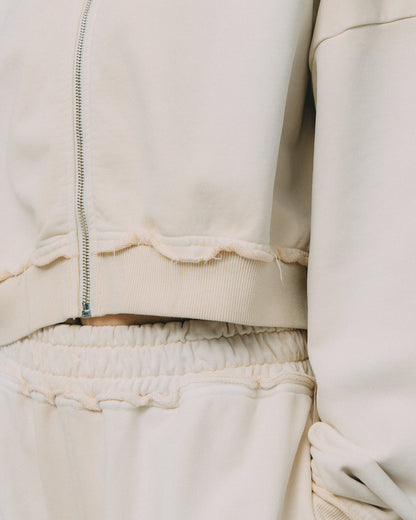 GROCERY FADED WASHED CROPPED ZIP UP HOODIE/ WASHED CREAM - GROGROCERY