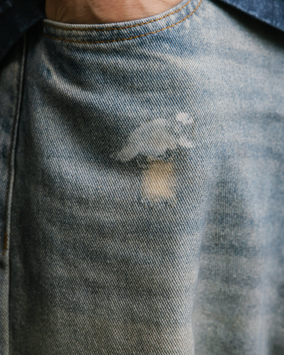 GROCERY FAKE WASHED PRINT WIDE DENIM JEANS/ BLUE - GROGROCERY