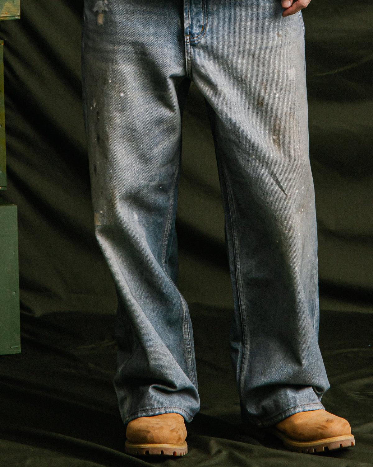 GROCERY FAKE WASHED PRINT WIDE DENIM JEANS/ BLUE - GROGROCERY