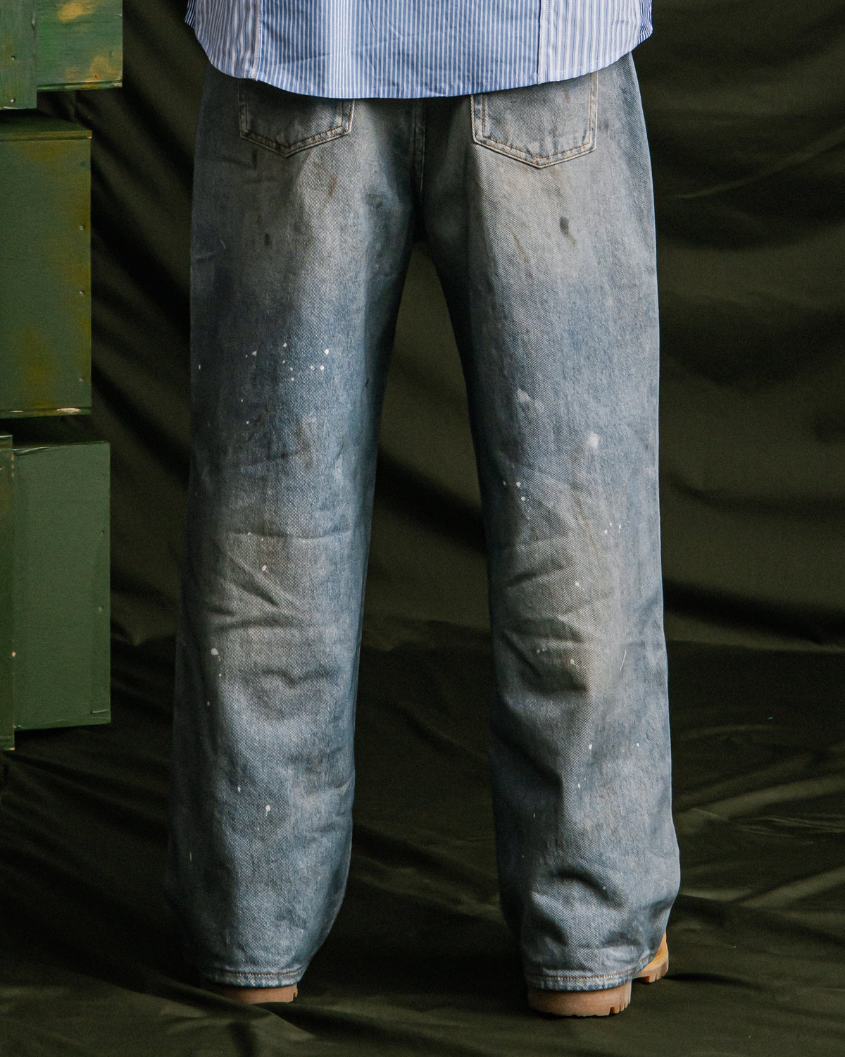 GROCERY FAKE WASHED PRINT WIDE DENIM JEANS/ BLUE - GROGROCERY