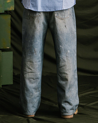 GROCERY FAKE WASHED PRINT WIDE DENIM JEANS/ BLUE - GROGROCERY