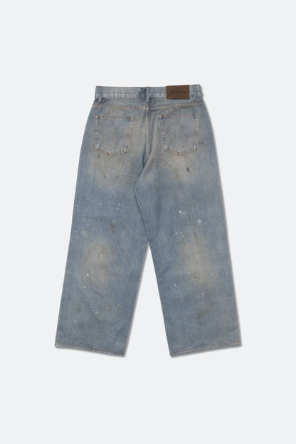 GROCERY FAKE WASHED PRINT WIDE DENIM JEANS/ BLUE - GROGROCERY