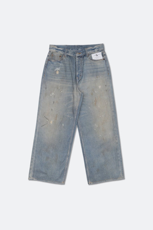 GROCERY FAKE WASHED PRINT WIDE DENIM JEANS/ BLUE - GROGROCERY