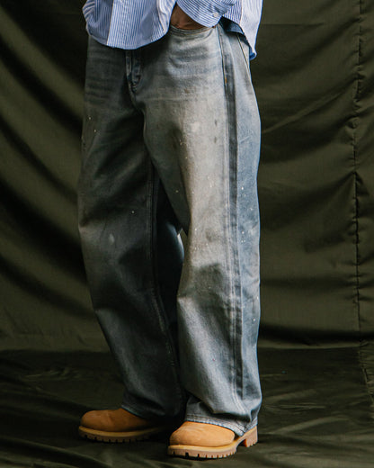 GROCERY FAKE WASHED PRINT WIDE DENIM JEANS/ BLUE - GROGROCERY