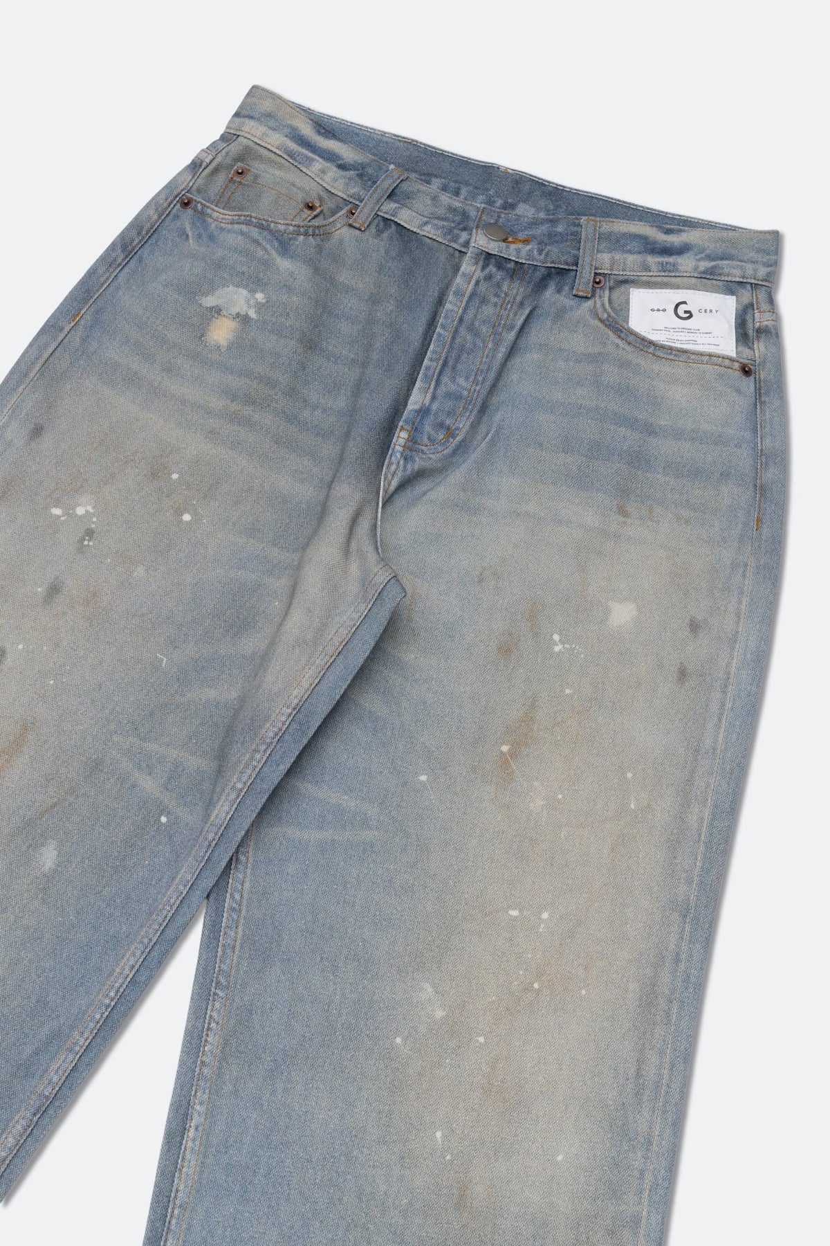 GROCERY FAKE WASHED PRINT WIDE DENIM JEANS/ BLUE - GROGROCERY