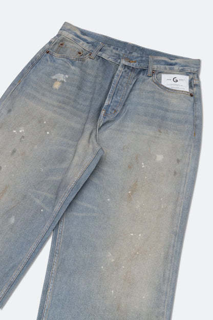 GROCERY FAKE WASHED PRINT WIDE DENIM JEANS/ BLUE - GROGROCERY