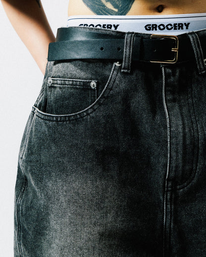 GROCERY G LOGO WASHED DENIM SHORTS/ BLACK - GROGROCERY