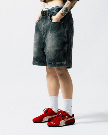 GROCERY G LOGO WASHED DENIM SHORTS/ BLACK - GROGROCERY