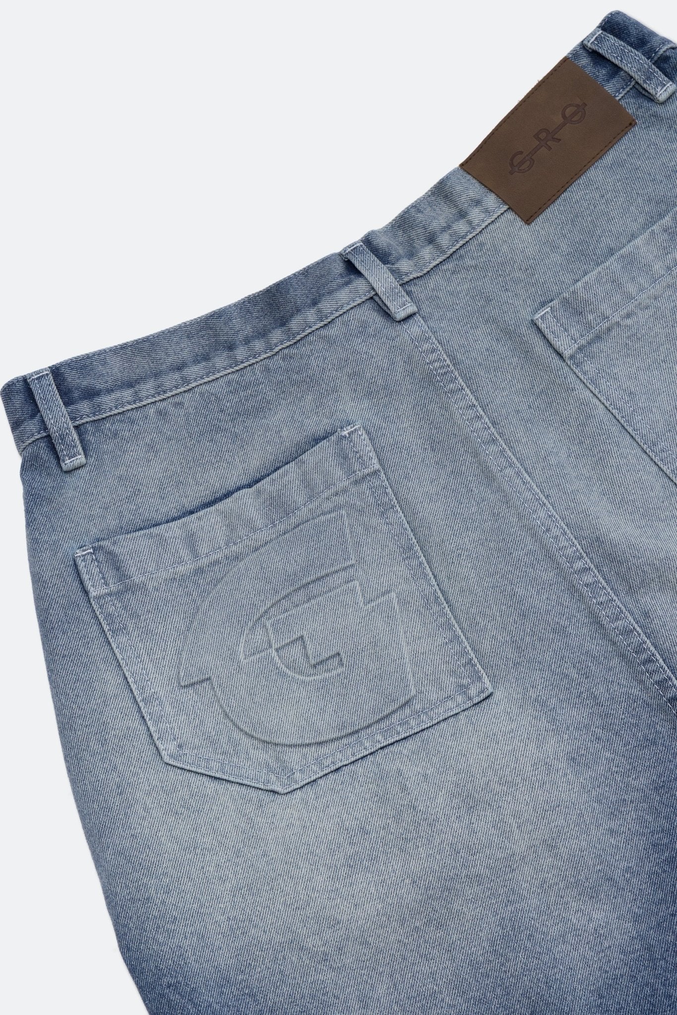 GROCERY G LOGO WASHED DENIM SHORTS/ FADED BLUE - GROGROCERY