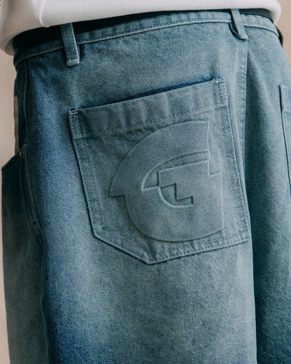 GROCERY G LOGO WASHED DENIM SHORTS/ FADED BLUE - GROGROCERY
