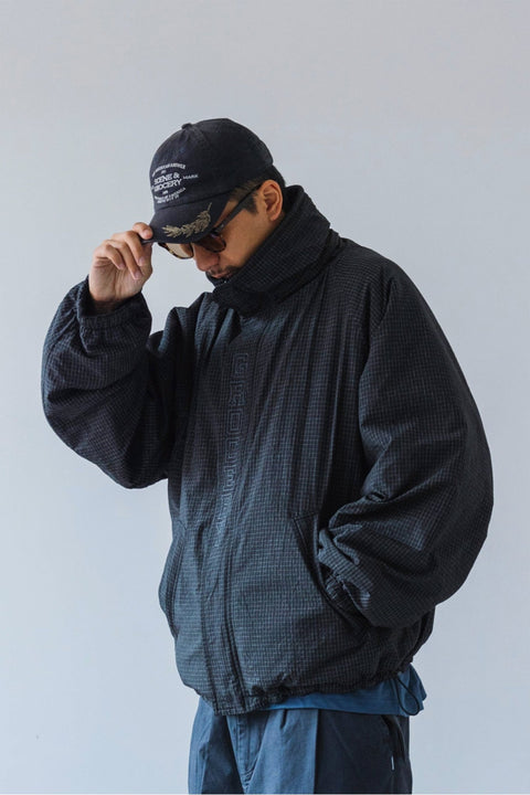 GROCERY GRID PATTERN REVERSIBLE FLEECE PADDED JACKET/ BLACK - GROGROCERY