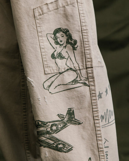 GROCERY HAND DRAWN GRAPHIC WASHED WIDE CHINO PANTS/ BEIGE - GROGROCERY