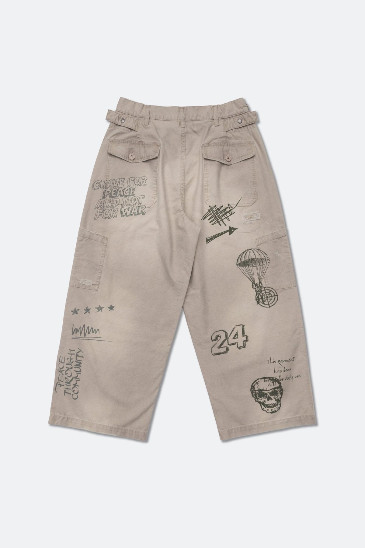 GROCERY HAND DRAWN GRAPHIC WASHED WIDE CHINO PANTS/ BEIGE - GROGROCERY