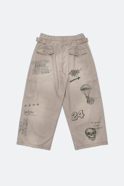 GROCERY HAND DRAWN GRAPHIC WASHED WIDE CHINO PANTS/ BEIGE - GROGROCERY