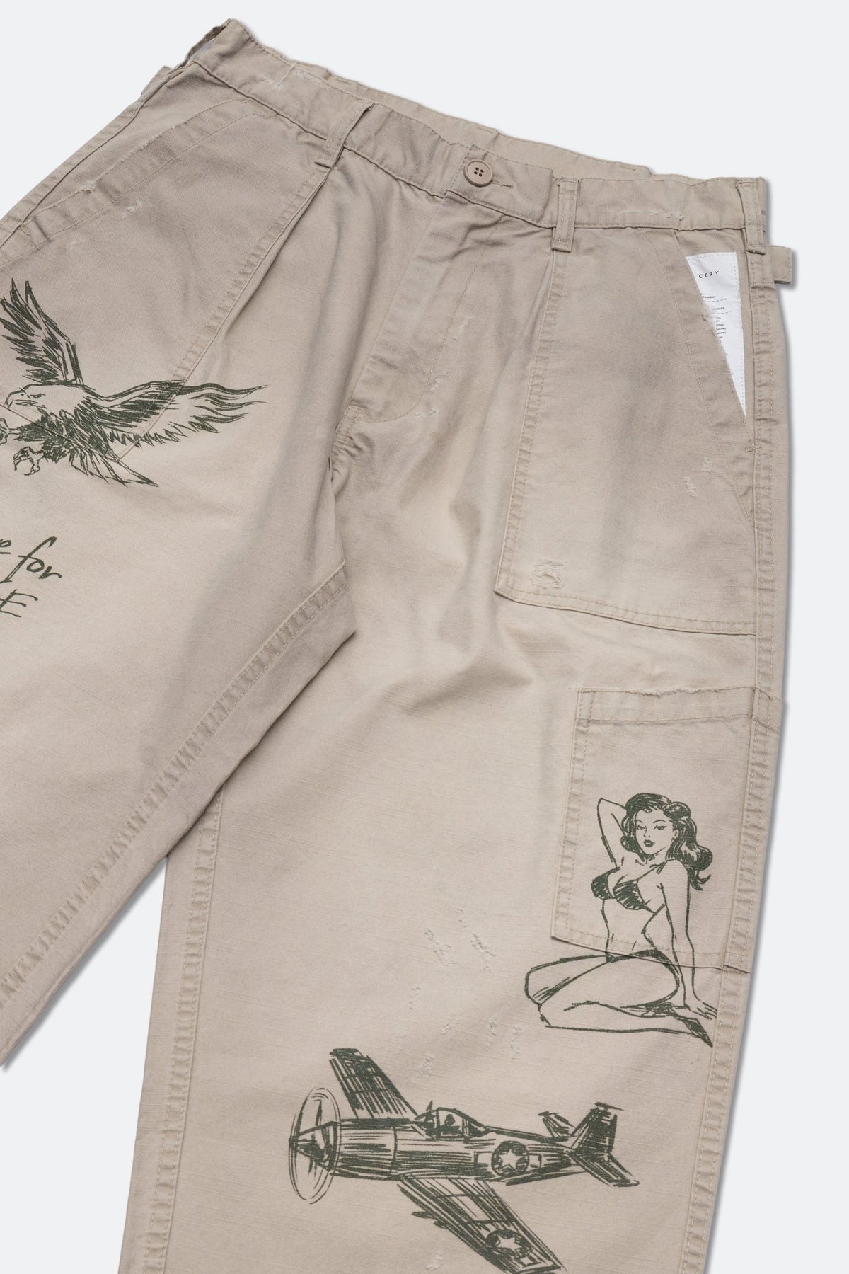 GROCERY HAND DRAWN GRAPHIC WASHED WIDE CHINO PANTS/ BEIGE - GROGROCERY