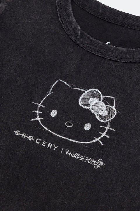 GROCERY | HELLO KITTY SKETCH KITTY WASHED BABY TEE/ WASHED BLACK - GROGROCERY