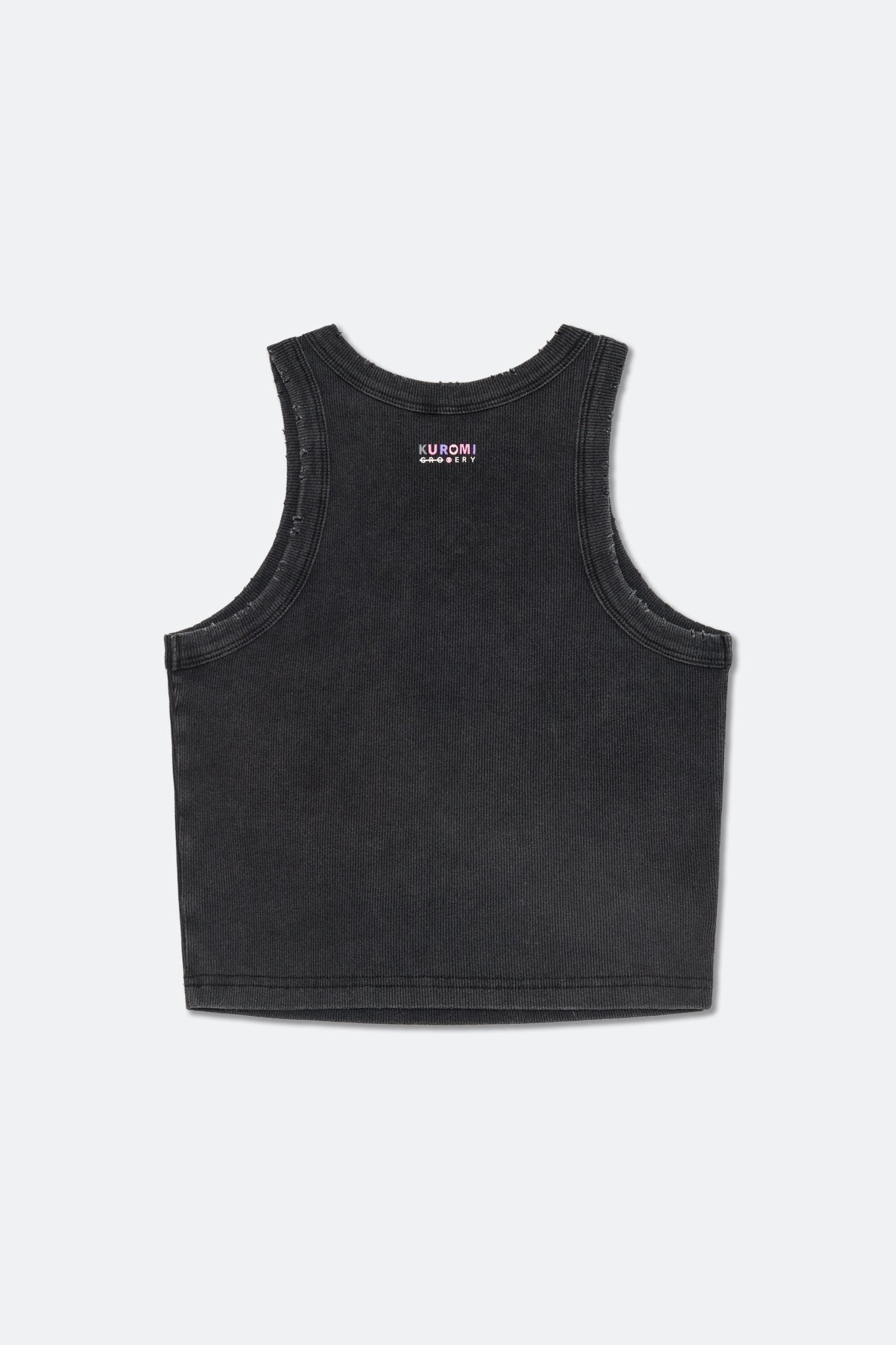 GROCERY | KUROMI EMBROIDERY LOGO WASHED RIBBED TANK TOP/ BLACK - GROGROCERY