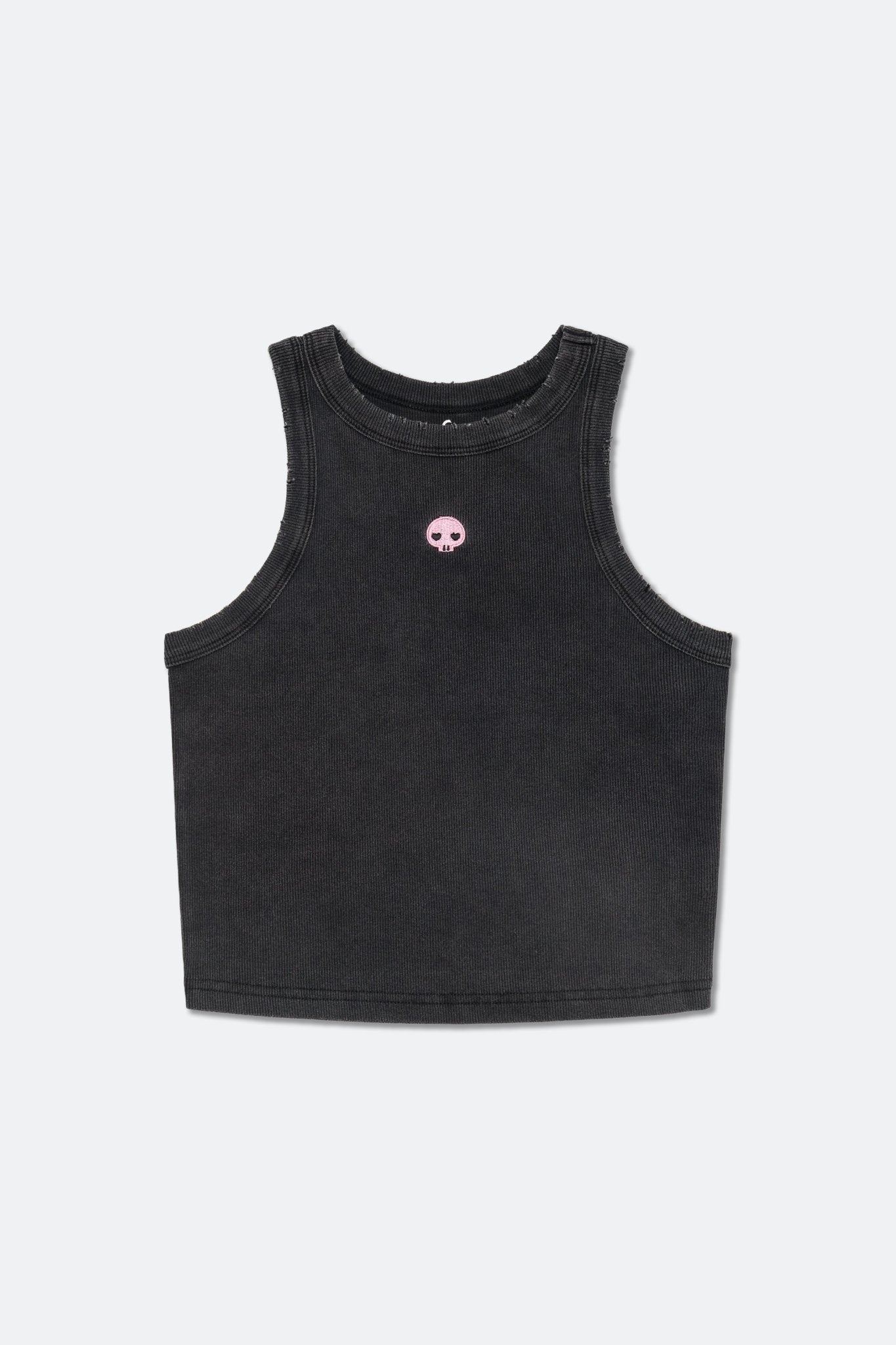 GROCERY | KUROMI EMBROIDERY LOGO WASHED RIBBED TANK TOP/ BLACK - GROGROCERY