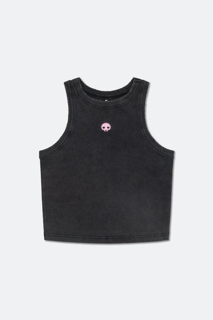GROCERY | KUROMI EMBROIDERY LOGO WASHED RIBBED TANK TOP/ BLACK - GROGROCERY