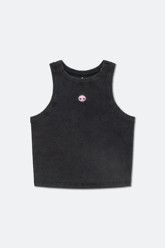 GROCERY | KUROMI EMBROIDERY LOGO WASHED RIBBED TANK TOP/ BLACK - GROGROCERY